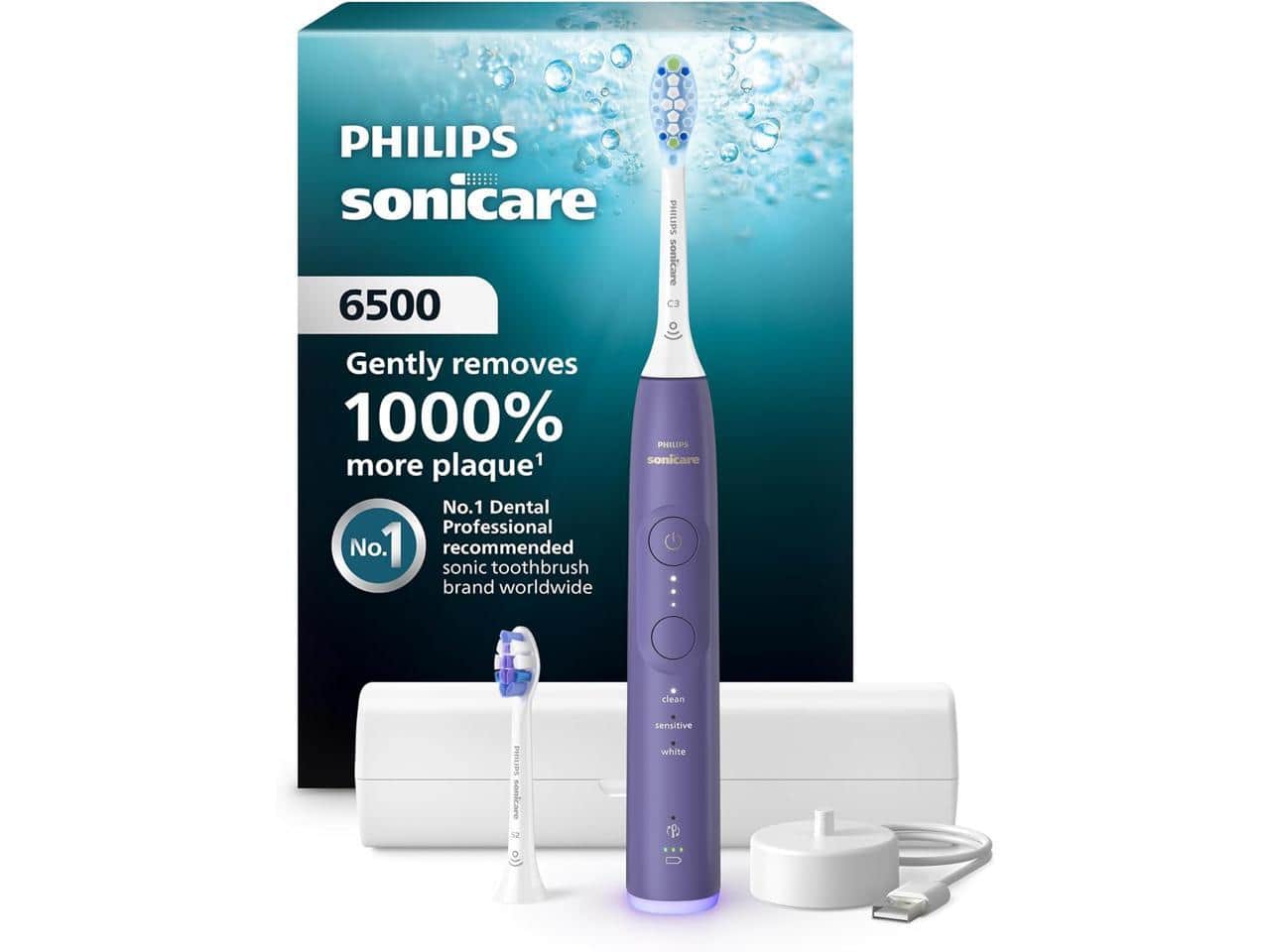 Philips Sonicare - 6500 - Sonic Tech, Pressure Sensor, 9 Modes, SmarTimer, 21-Day Runtime - Purple