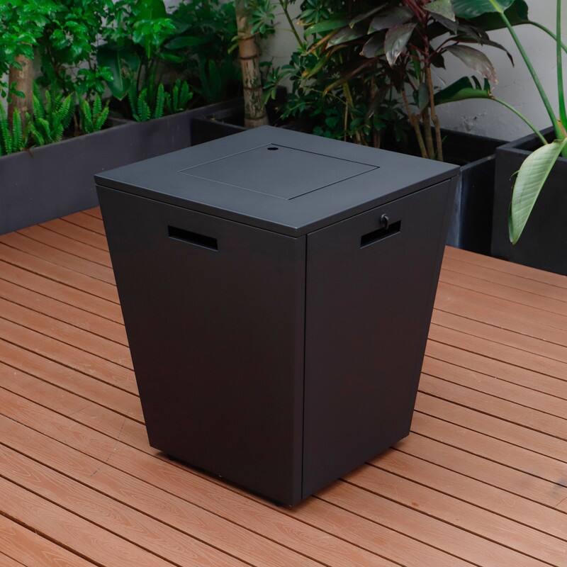 Back. LeisureMod - Chelsea Outdoor Aluminum Square Fire Pit Table with Glass Wind Guard for Patio, Deck and Backyard - Black.