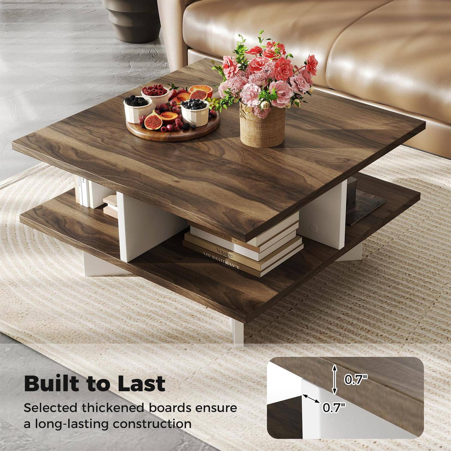 Built to Last  
Selected thickened boards ensure a long-lasting construction  
0.7"  
0.7"