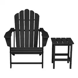 WestinTrends - Highland Outdoor Patio HDPE Adirondack Chair With Cup Holder and Table Set - Black