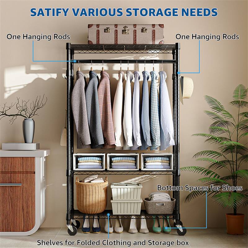 SATIFY VARIOUS STORAGE NEEDS

- One Hanging Rods
- One Hanging Rods
- Bottom Spaces for Shoes
- Shelves for Folded Clothing and Storage box