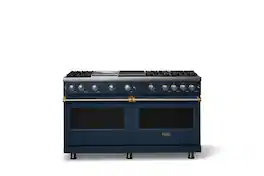 Viking - 60 in. Wide 6 Burner Pro 5 Series 8.0 Cu. Ft. Freestanding Sealed Burner LP Gas Convection Range with Brushed Brass Trim - Slate Blue