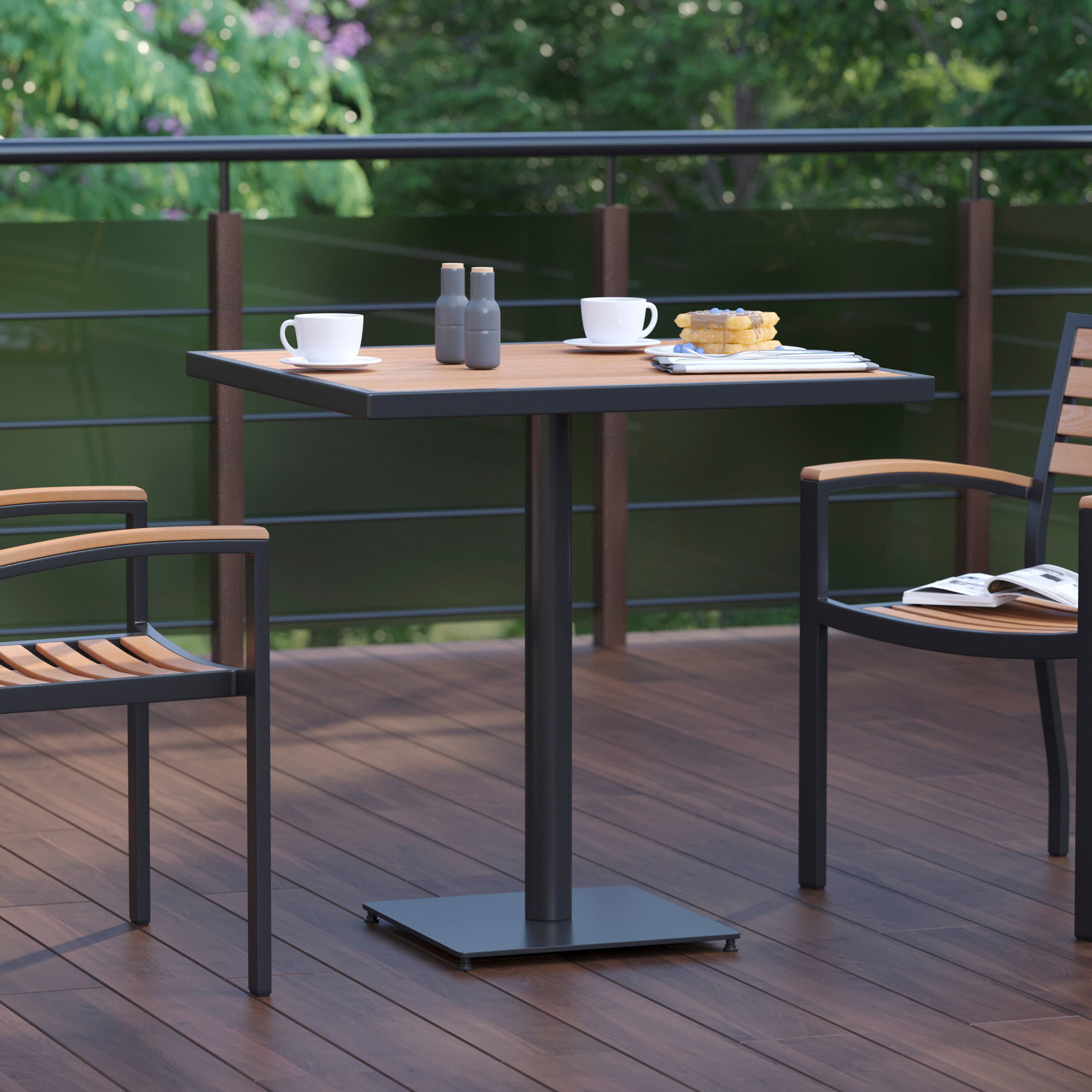 Alt View 1. Emma + Oliver - Outdoor Faux Teak Dining Table with Poly Slats - Patio Table - Teak.
