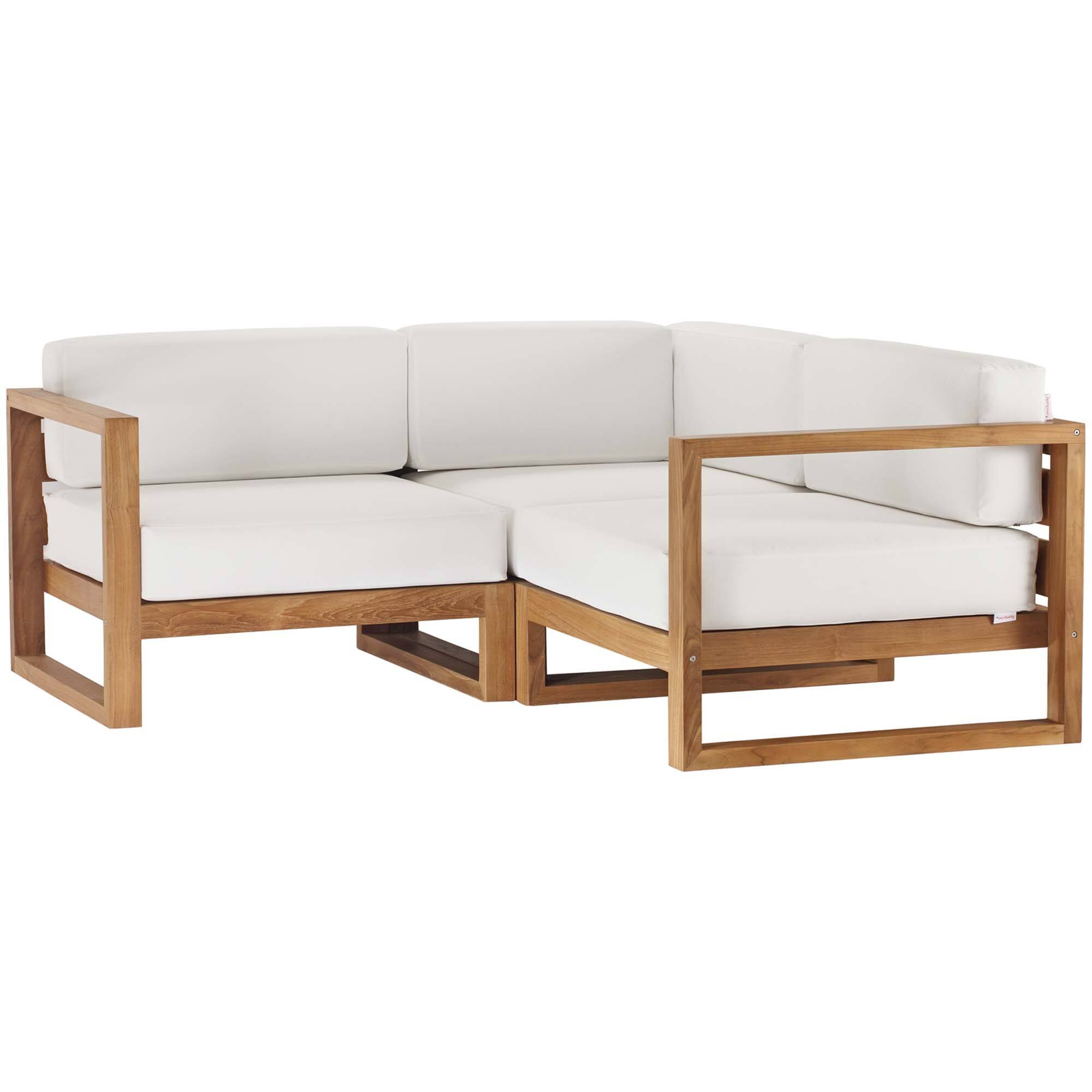 Angle. Modway - Upland 3-Piece Outdoor Patio Teak Wood Sectional Sofa Set by Modway - Natural White.