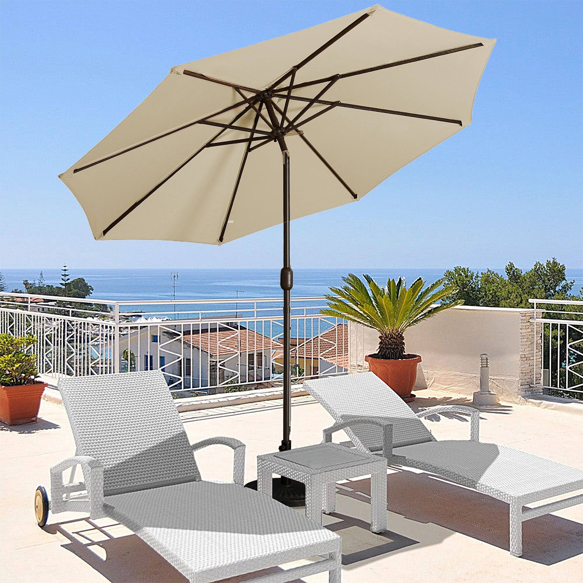 Alt View 1. Boyel Living - 9 ft Outdoor Patio Market Umbrella with Push Button Tilt and Crank in Taupe - Brown.