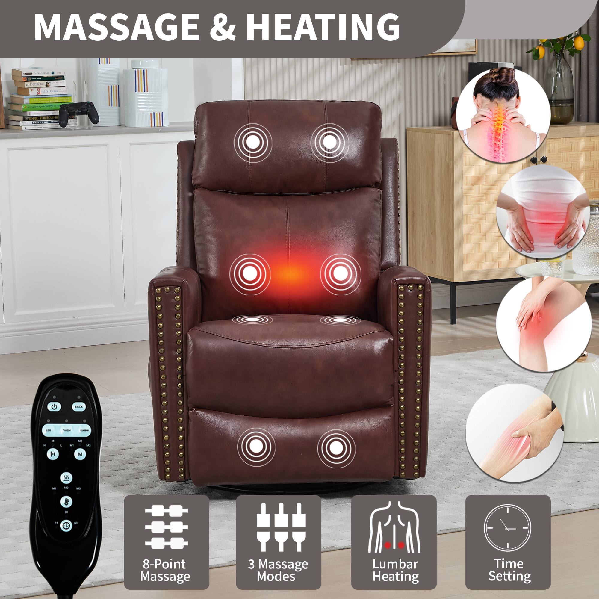 MASSAGE & HEATING

- 8-Point Massage
- 3 Massage Modes
- Lumbar Heating
- Time Setting