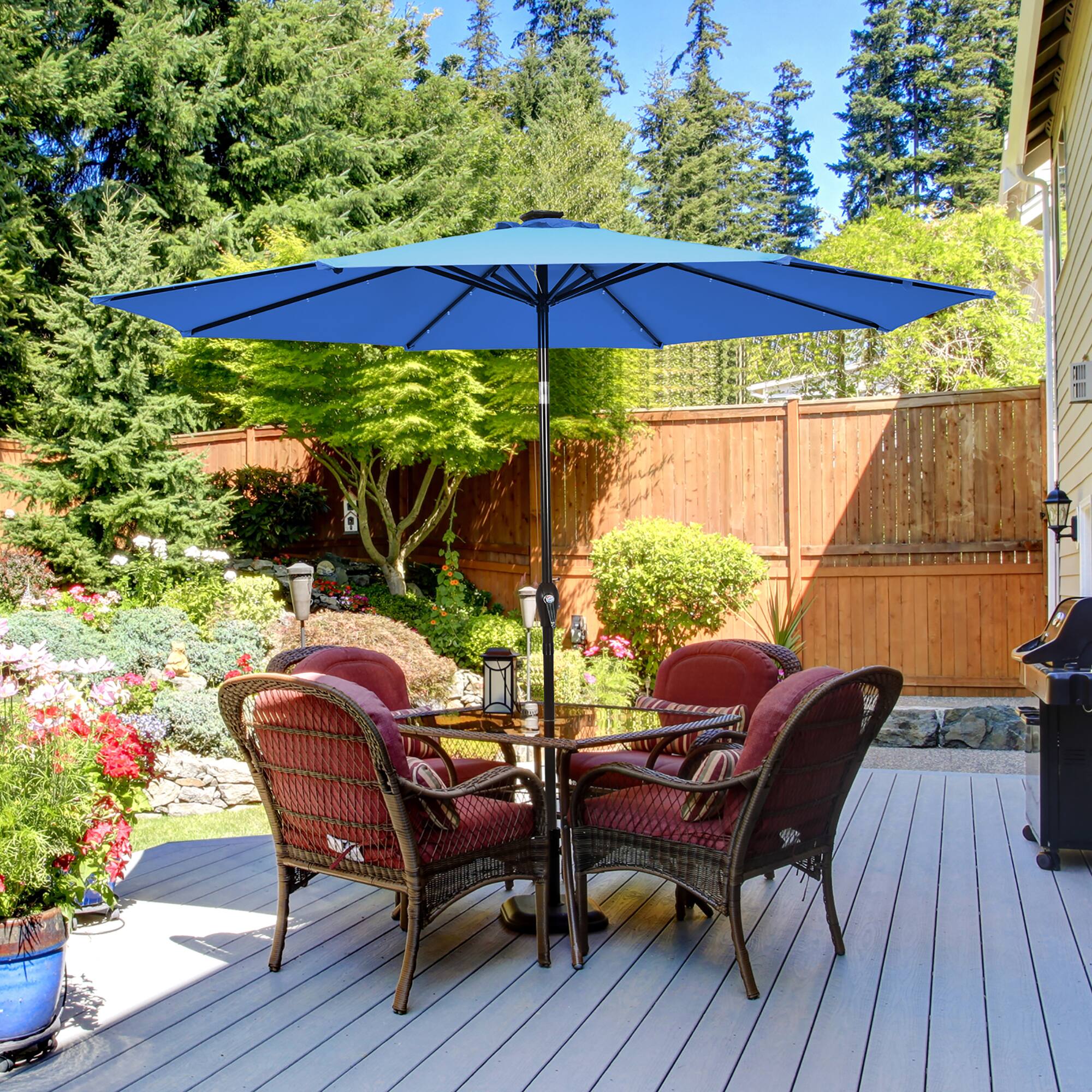 Alt View 2. Costway - 10' Solar LED Lighted Patio Market Umbrella Tilt Adjustment Crank - Blue.