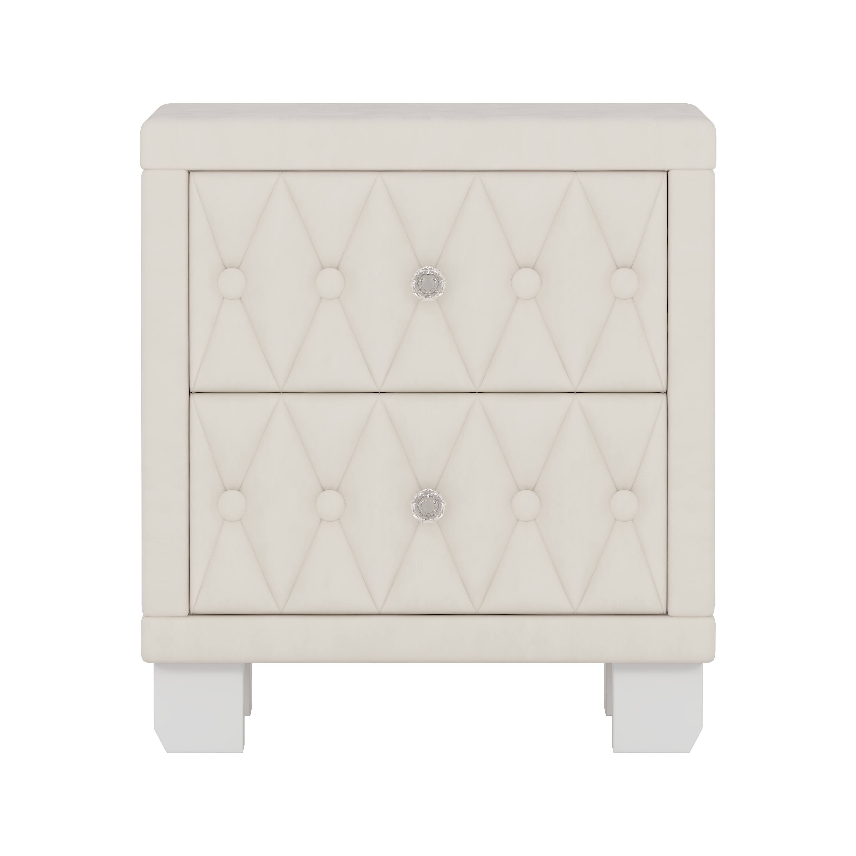 Alt View 2. Tiramisubest - Elegant Velvet Nightstand with 2 Drawers and Crystal Handle, Storage Bedside Table with Button-Tufted, Beige - Beige.
