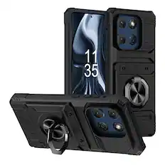 Front. Dteck - Rugged Case For Motorola G Stylus 5G (2025) Ring Holder Kickstand Magnetic Car Mount Hidden Card Slot Shockproof Cover - Black.