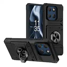 Dteck - Rugged Case For Motorola G Stylus 5G (2025) Ring Holder Kickstand Magnetic Car Mount Hidden Card Slot Shockproof Cover - Black
