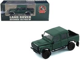 Land Rover Defender 110 Pickup Truck with Extra Wheels 1/64 Diecast Model Car by BM Creations - Green