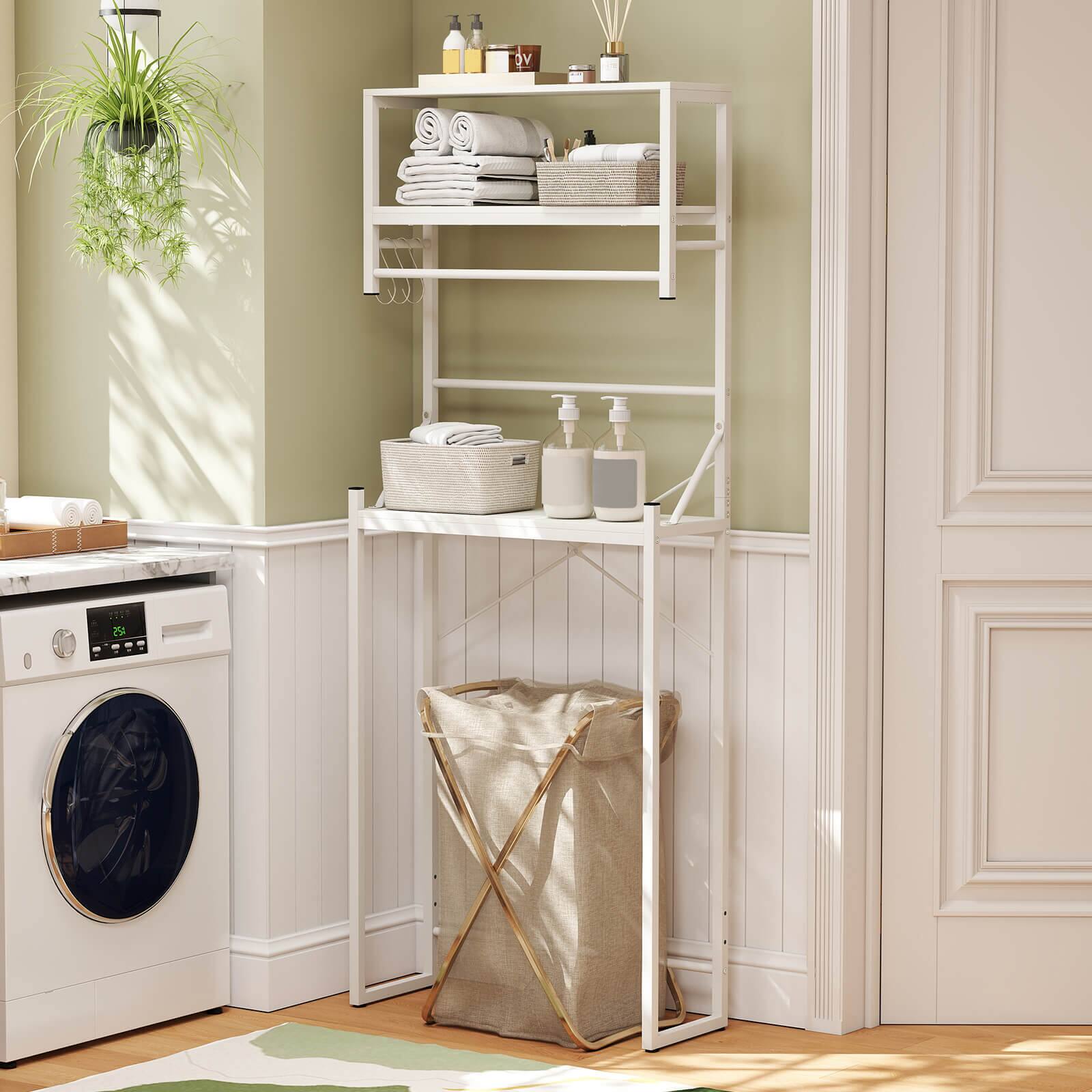 Alt View 4. Costway - Costway 3-Tier Over the Toilet Storage Rack with Towel Holder Hooks & Adjustable Bottom Bar - White.