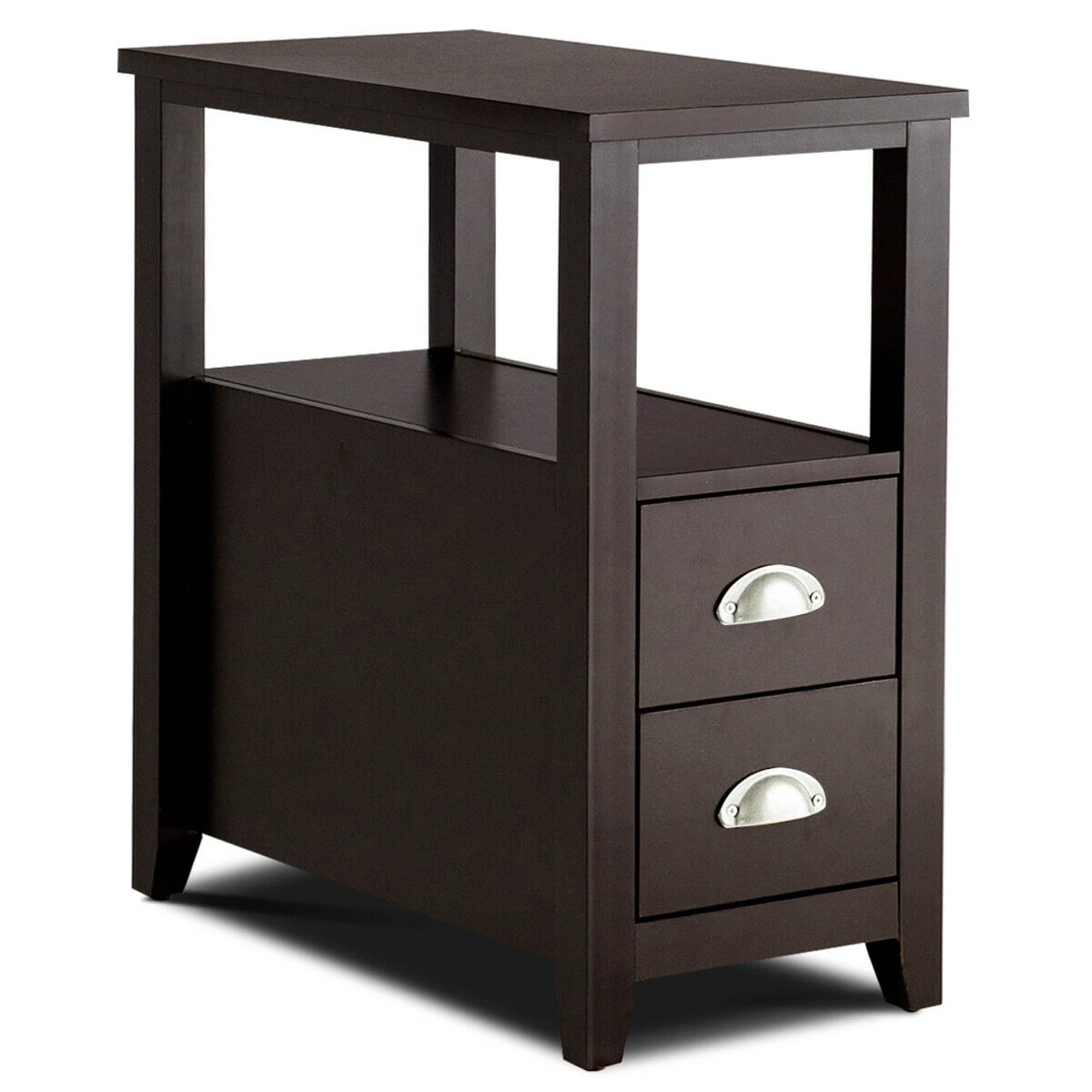 Gymax - End Table Space-Saving Rectangular Bedside Table W/ 2 Drawers & Shelf Espress - Espresso