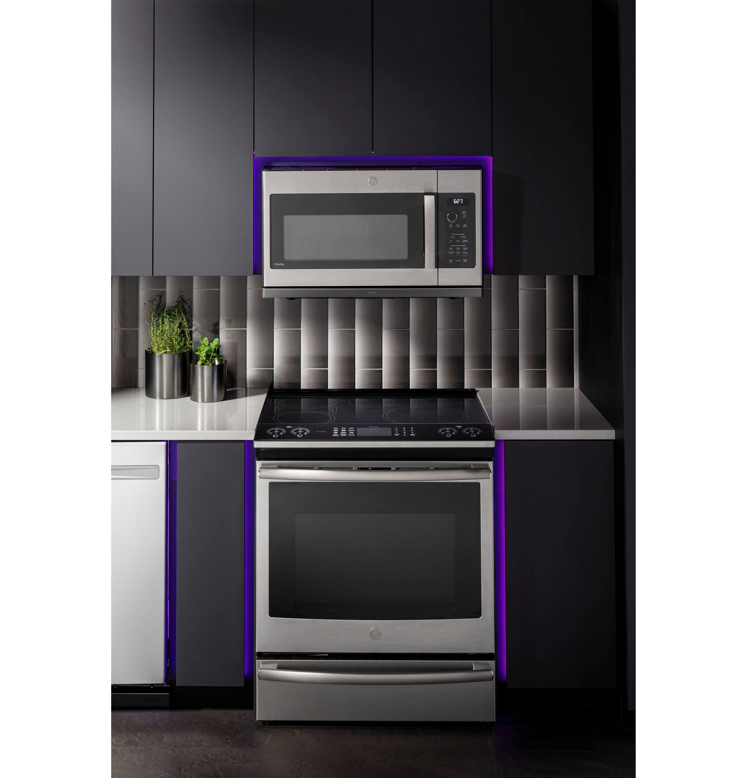 Alt View 10. GE Profile - 2.2 Cu. Ft. Over-the-Range Microwave with Sensor Cooking and Extendable Slide-Out Vent - Stainless Steel.