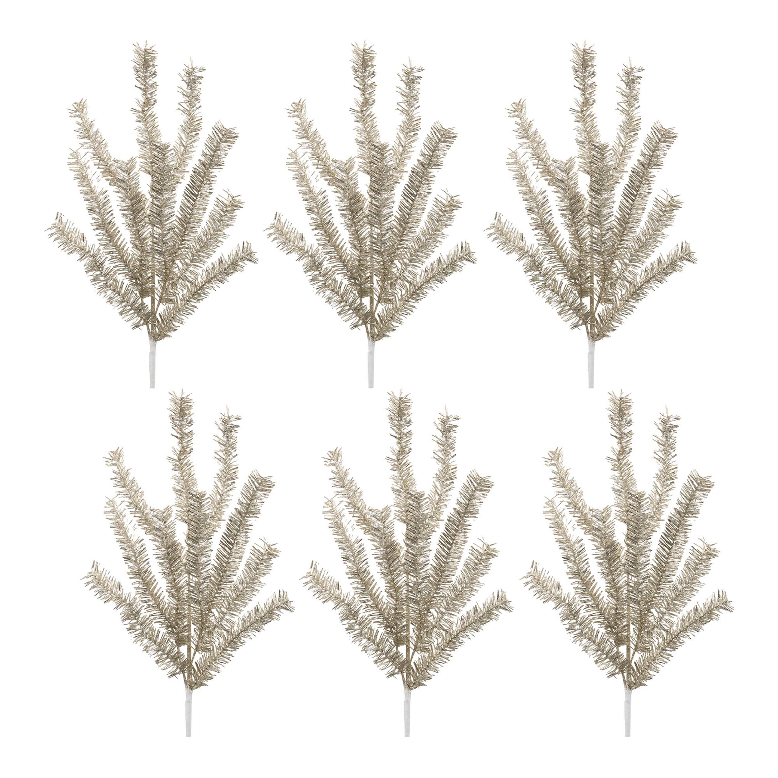 Left. BreeBe - Glittered Pine Spray (Set of 6) - Silver.