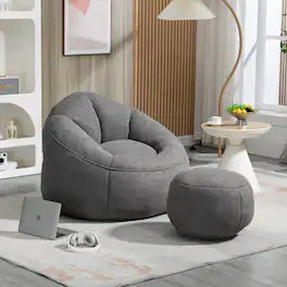 GOODSILO - Premium Microfiber Bean Bag Sofa Chair with Detachable Footrest for Ultimate Comfort and Relaxation - Gray