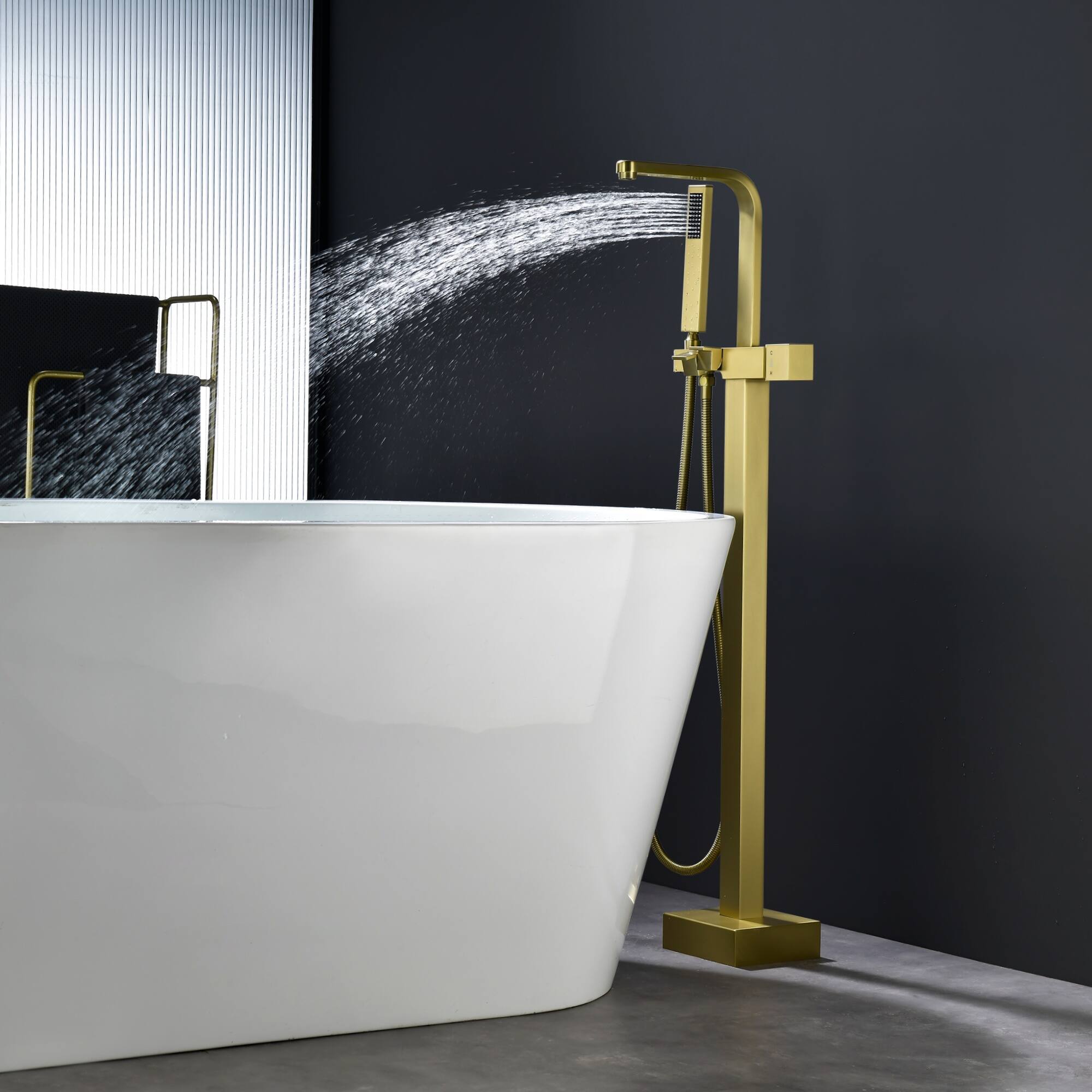 Alt View 1. Boyel Living - Brushed Gold Bathtub Faucet Solid Brass Single Handle 360° Swivel Handheld Spray - Brushed Gold.