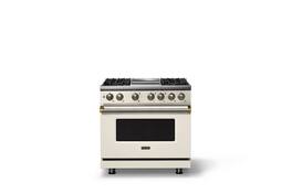 Viking - 36"W. Pro5S 5.6 Cu. Ft. Freestanding Self-Clean Sealed 4B Dual Fuel Convection Range/Grdl-Pure White/Brushed Brass - Pure White