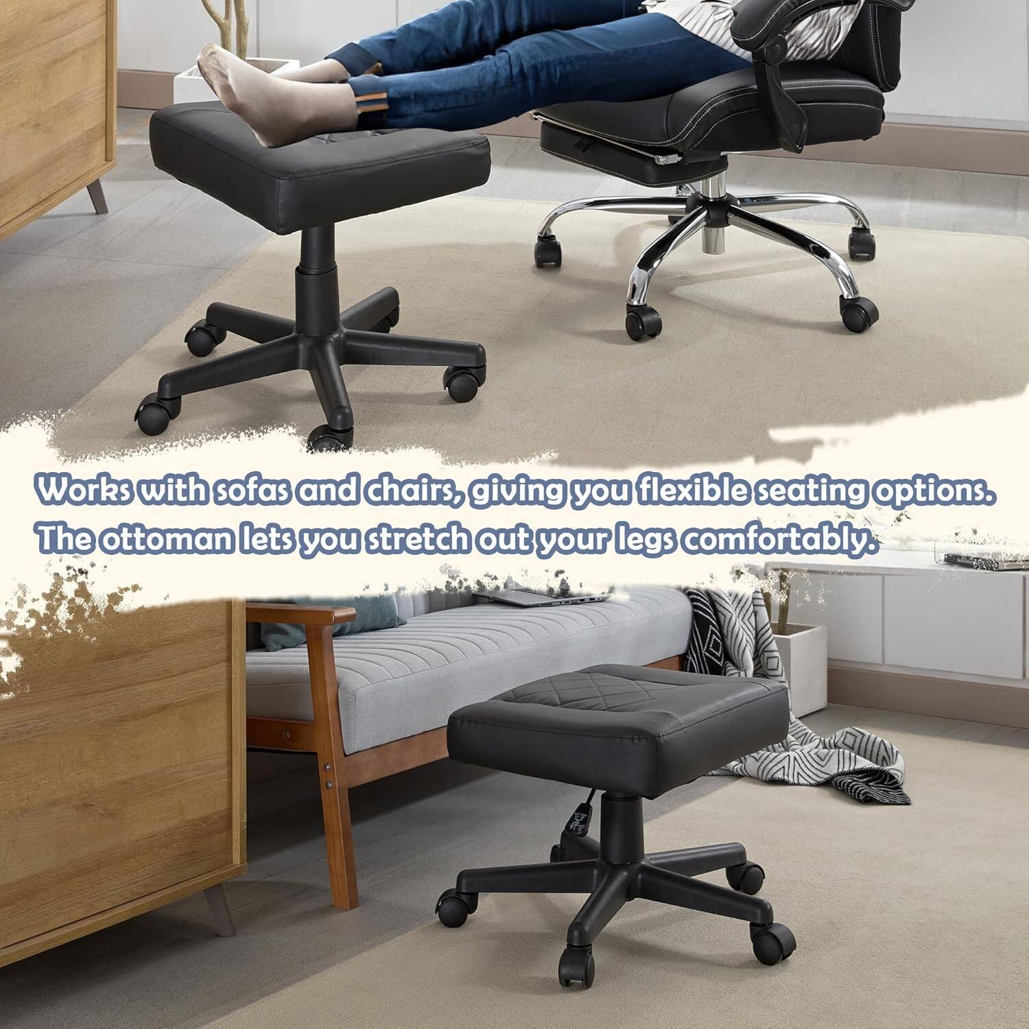 Works with sofas and chairs, giving you flexible seating options. The ottoman lets you stretch out your legs comfortably.