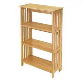 Front. Hivvago - 4-Shelf Wooden Folding Bookcase Storage Shelves in Natural Finish - Natural Finish.