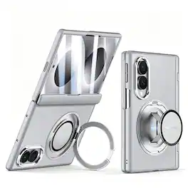 Dteck - for Samsung Galaxy Z Fold8 Hinge Case Built-in Screen Protector,Ring Stand & Hand Strap,Matte Hard PC Shockproof Cover - Gray