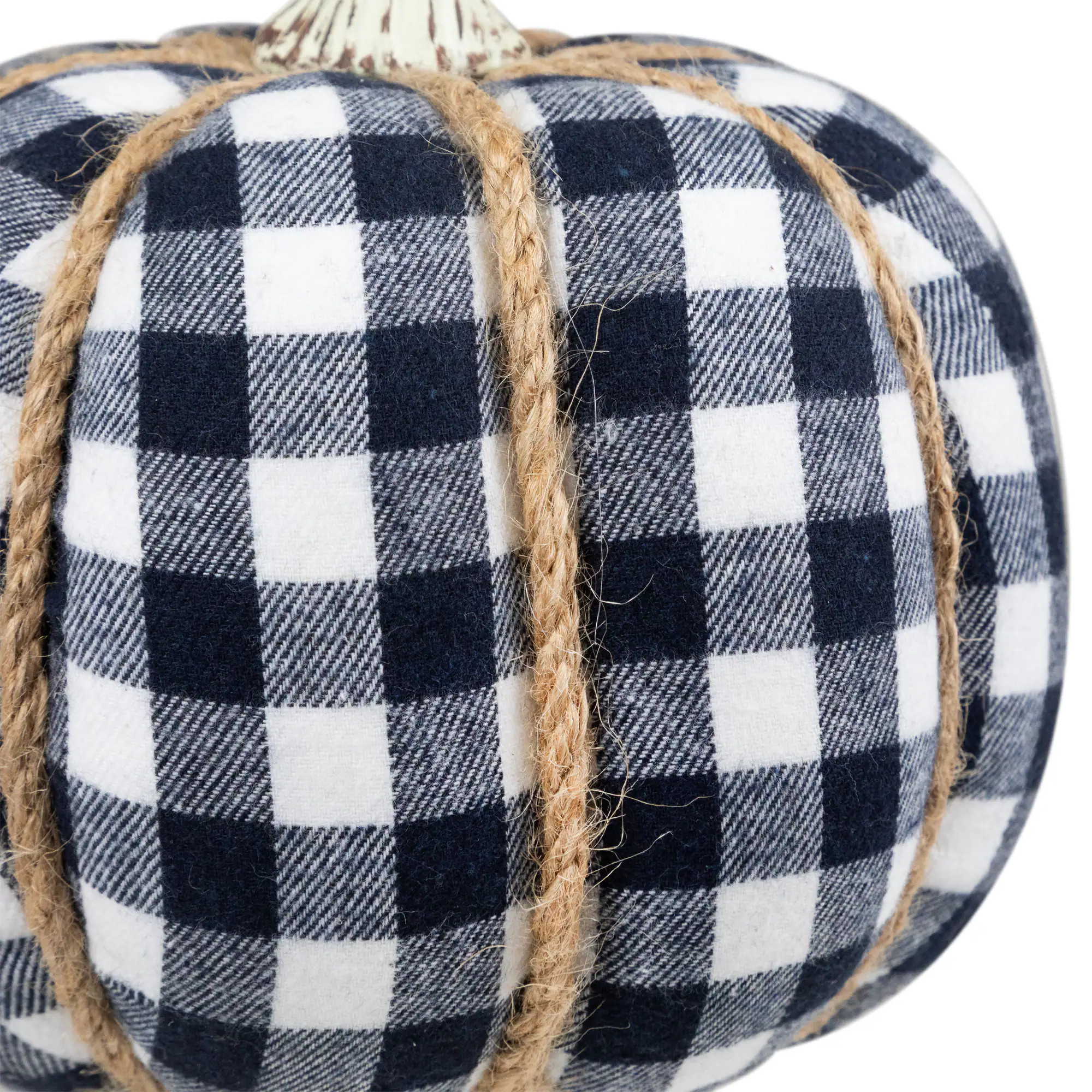 Alt View 5. Northlight - Buffalo Plaid Fall Harvest Pumpkin with Weathered Stem - 7.75" - Blue - Blue.