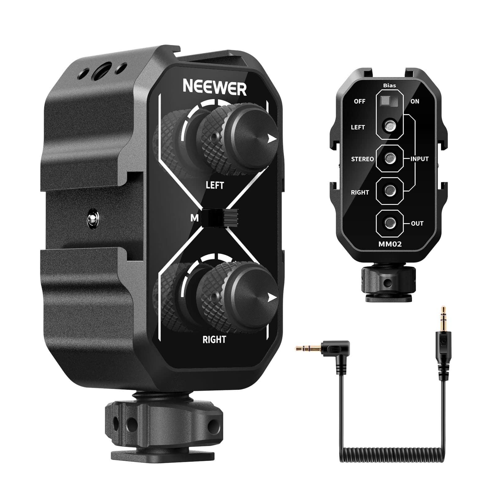 Neewer - MM02 Dual Audio Mixer, 3.5mm, Stereo/Mono - Black