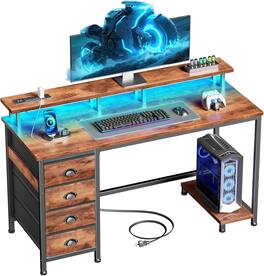 Furologee - 47" Computer Desk with 4 Fabric Drawers - Brown