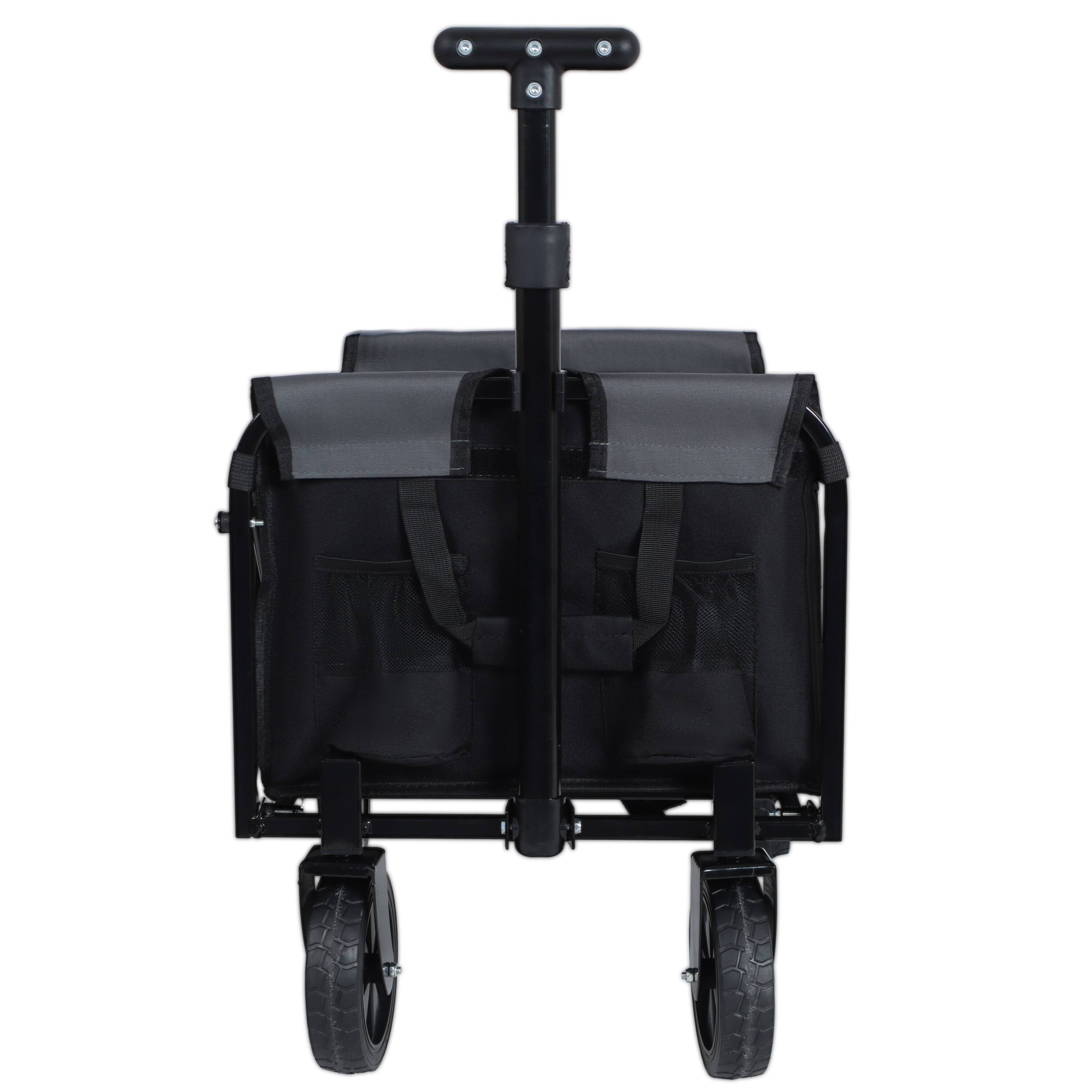 Left. TinyHomie - All in One Convertible Folding Camping Wagon Cart Bench Seat Dog Tether Black Gray.