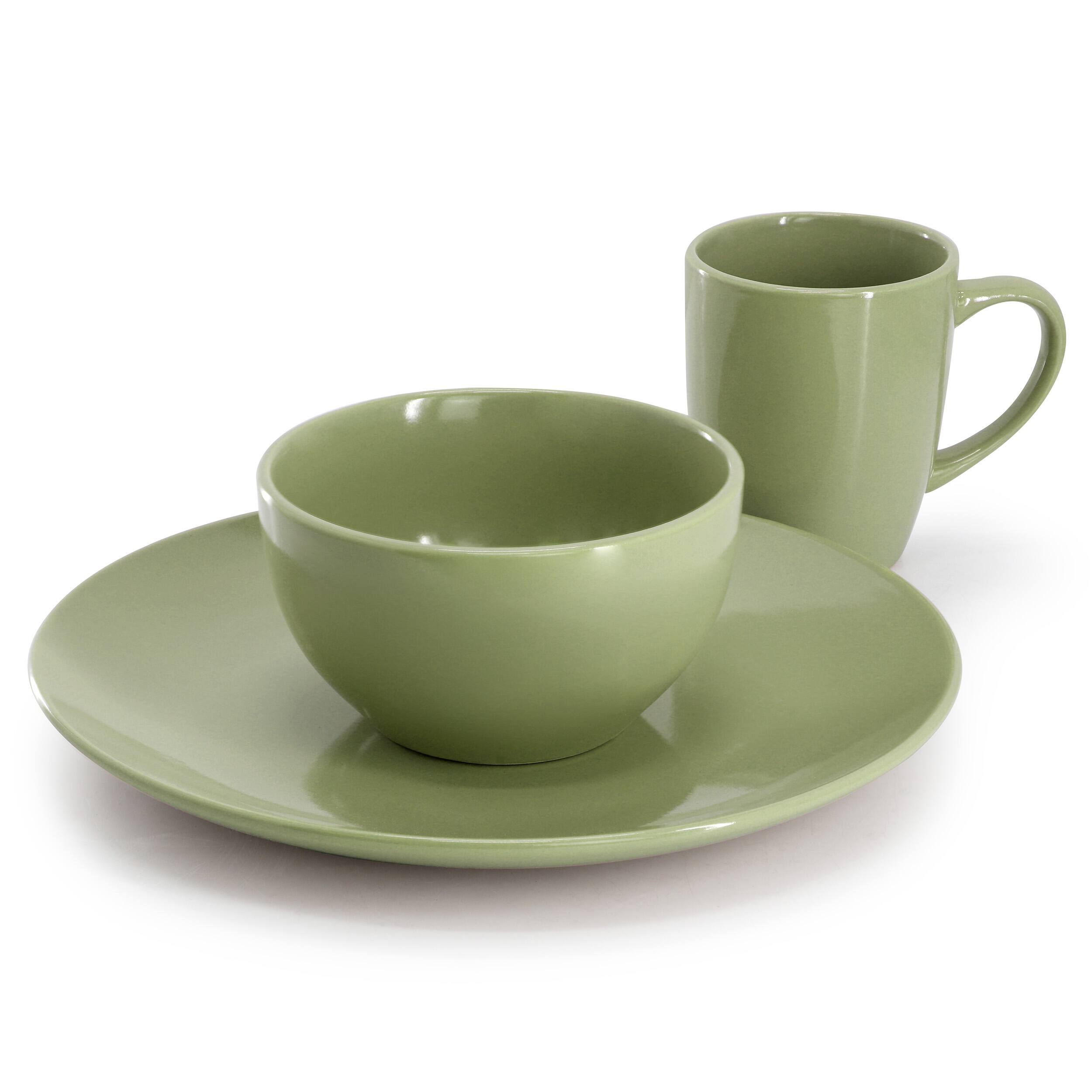 Alt View 1. Gibson - Gibson Home Everyday Plus 12 Piece Stoneware Dinnerware Set in Sage Green - Sage Green.
