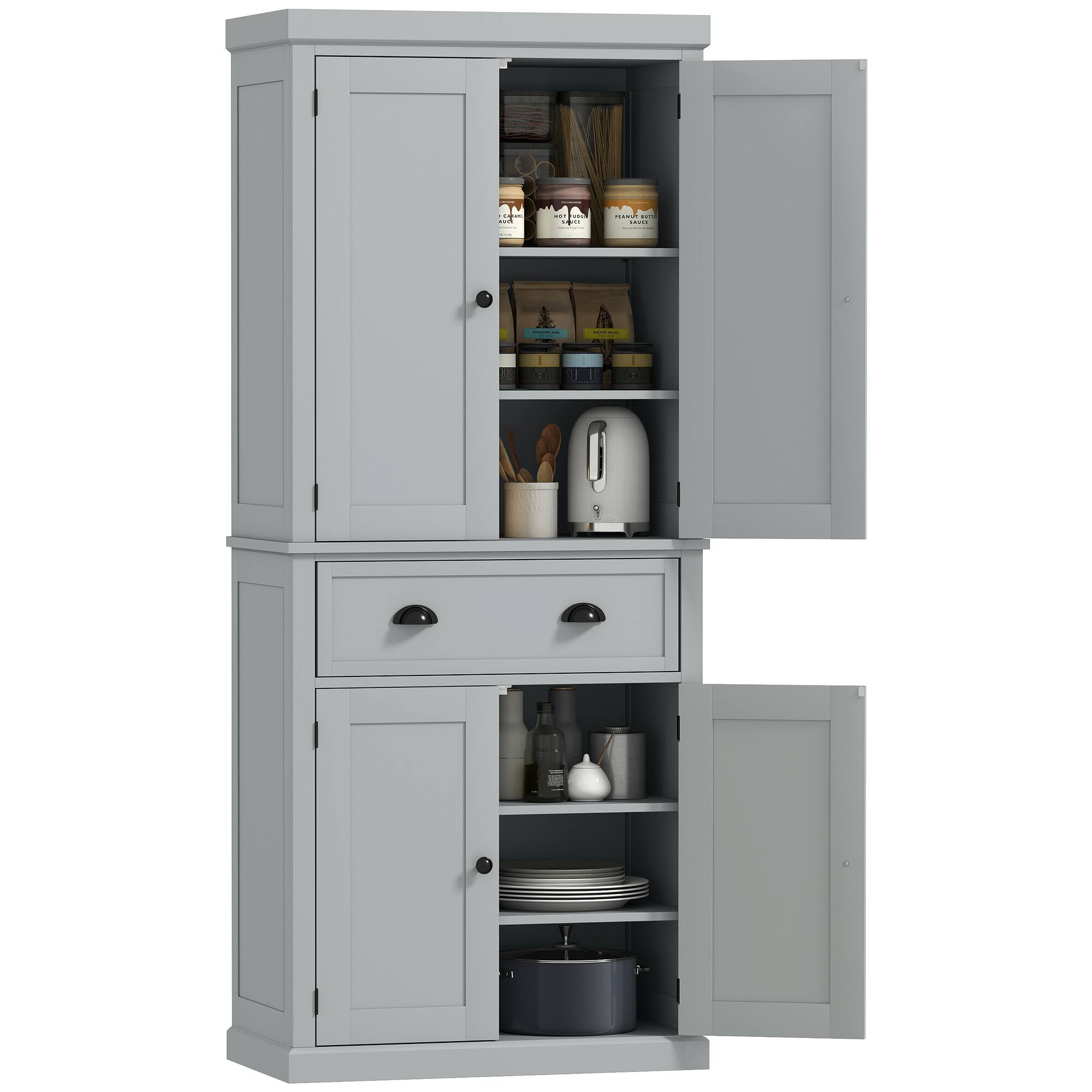 Homcom - 72" Traditional Kitchen Pantry Cabinet, Freestanding Tall Storage with 4 Doors, Drawer, Shelves - Blue