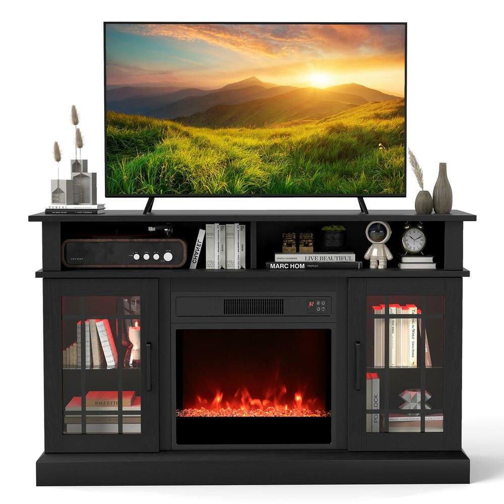Kadyn - TV Stand with Electric Fireplace, LED Flames and Remote for 40-Inch TVs - Black