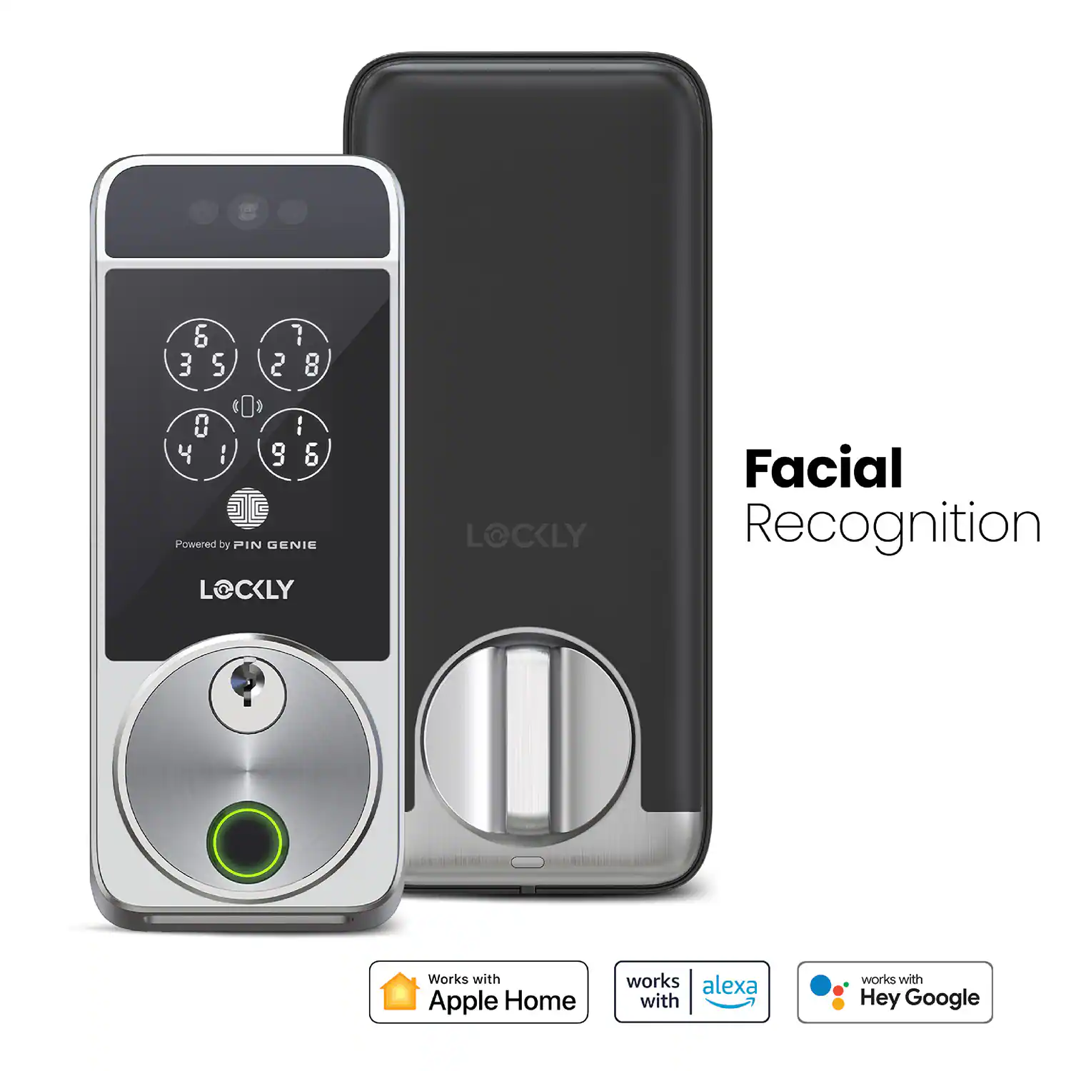 Lockly - Visage Smart Lock Wi-Fi Deadbolt Facial/Keyway/Fingerprint - Satin Nickel