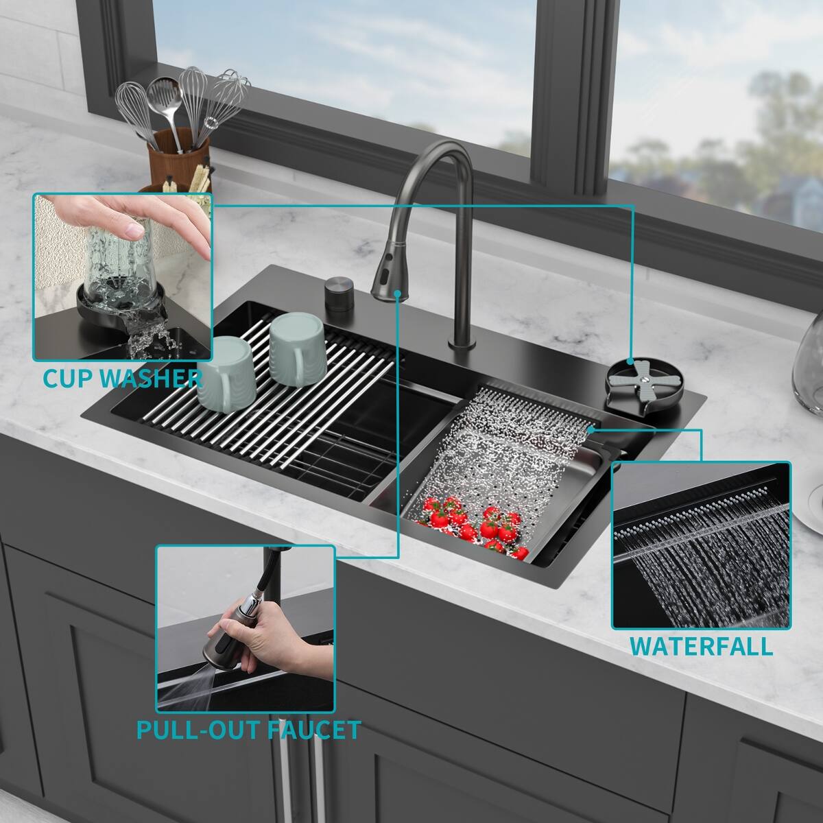 CUP WASHER  
WATERFALL  
PULL-OUT FAUCET