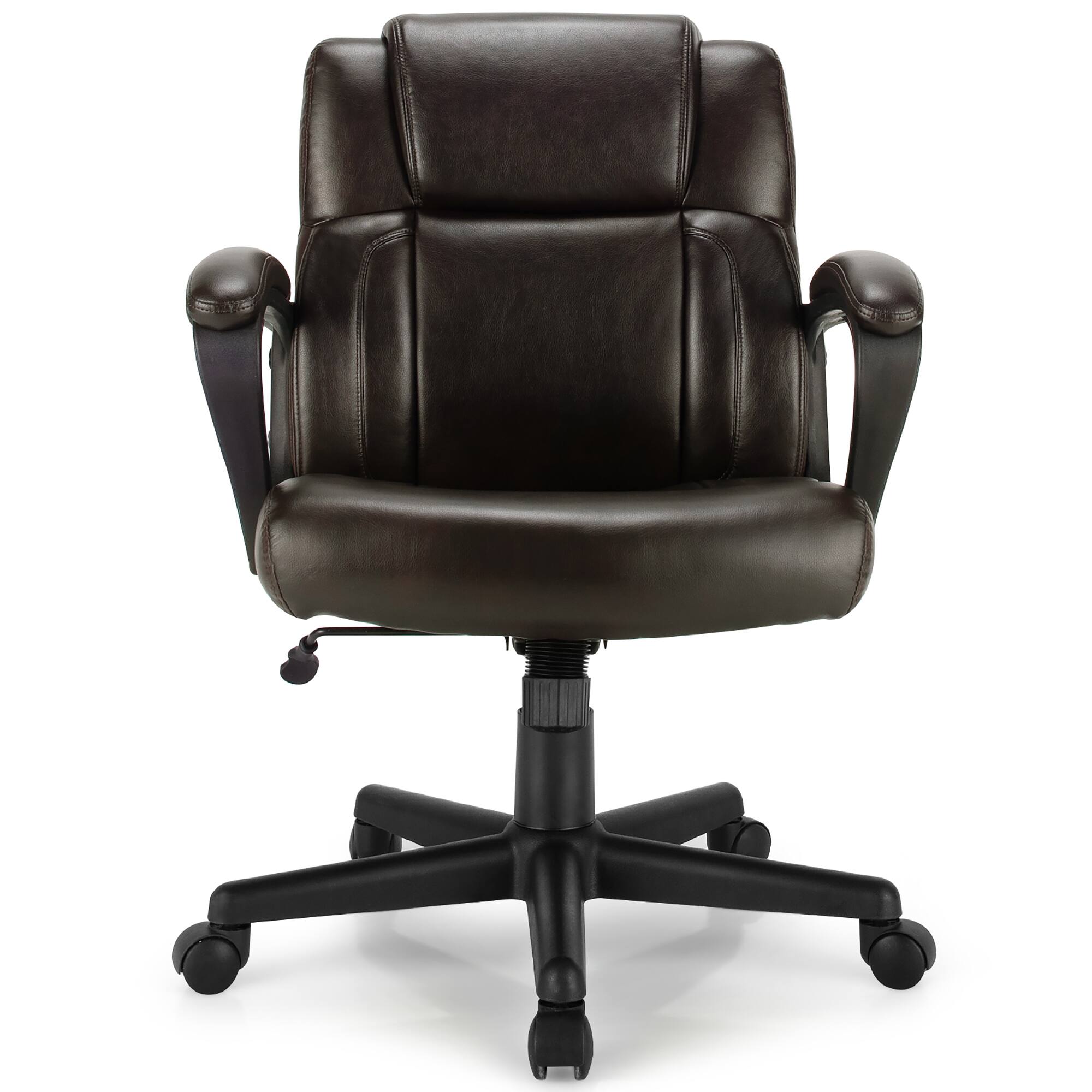 Costway Executive Leather Office Chair Adjustable Computer Desk Chair w Armrest Brown