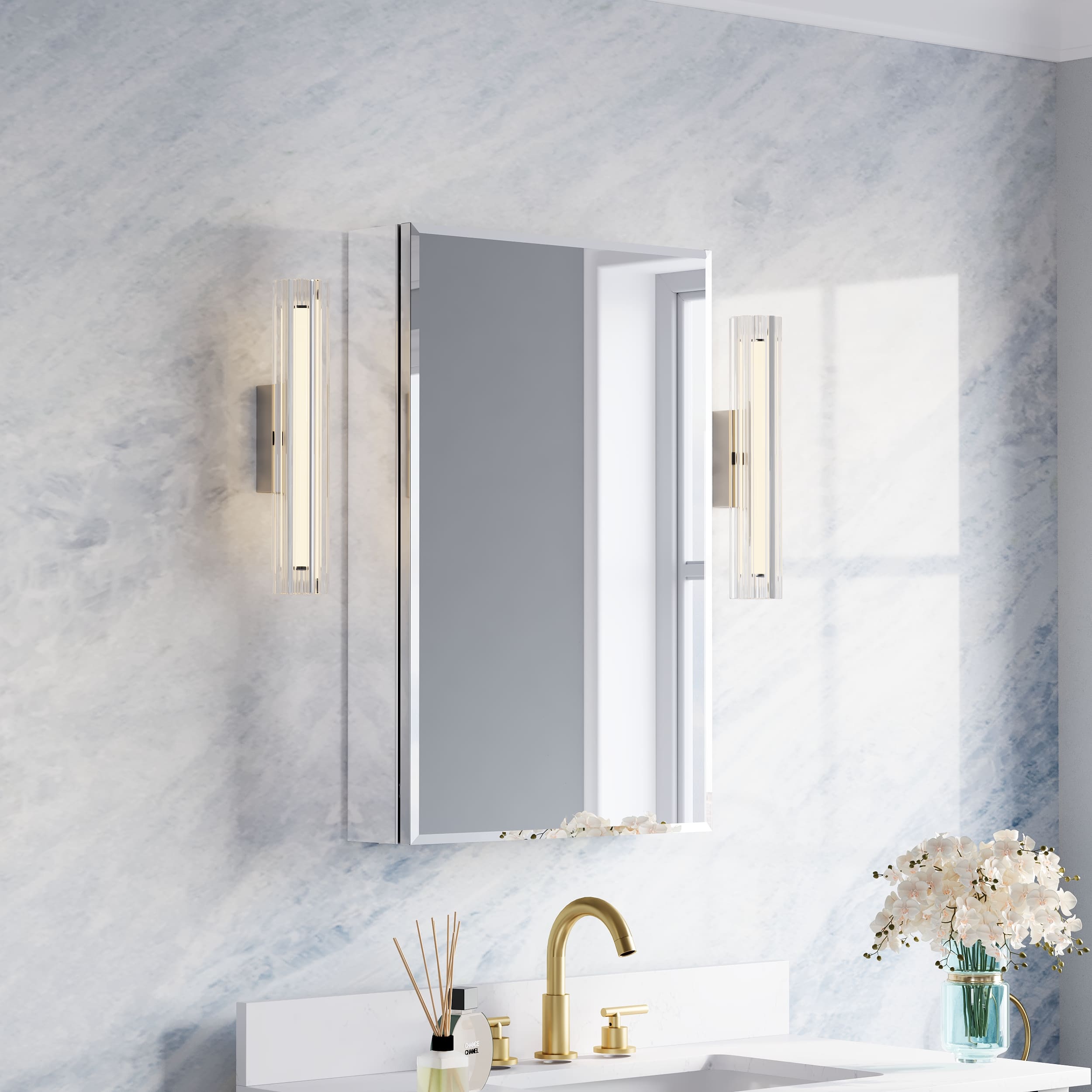 WELLFOR - 20 in. W x 30 in. H Rectangular Aluminum Tri-View Beveled-Edge Medicine Cabinet with Mirror, Soft-Close BLUM Hinge - Silver price history on PriceWatchPro