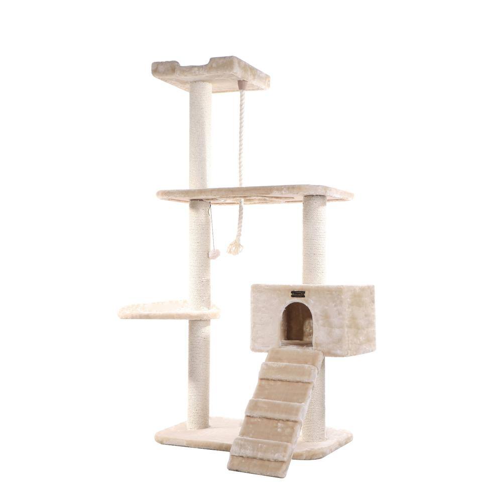 Left. Armarkat - Natural Sisal Real Wood Scratching Cat Tree 58 Height Beige - Beige.