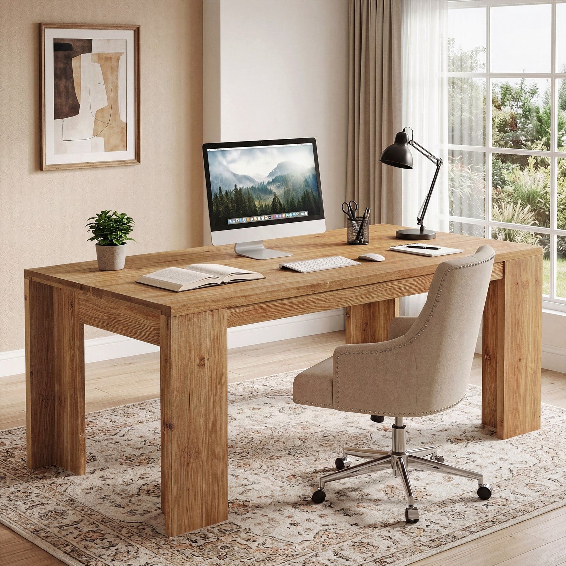 Tribesigns - Office Executive Desk with Engineered Wood Construction, Rectangular Top, for Computer Work and Writing in Home Offices - Brown