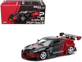 Toyota Pandem GR86 "Advan" with Graphics 1/64 Diecast Model Car by Pop Race - Black and Red