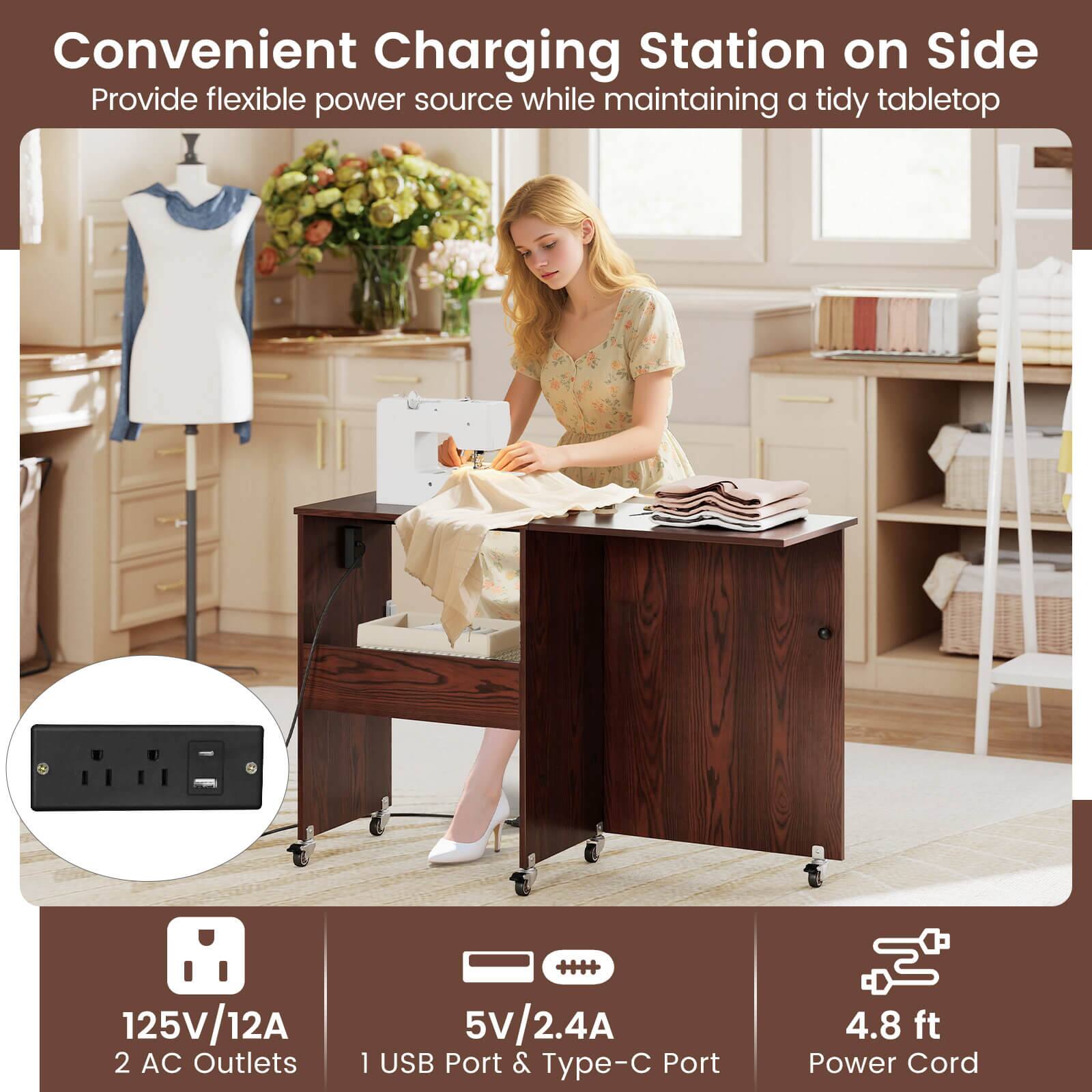 Convenient Charging Station on Side  
Provide flexible power source while maintaining a tidy tabletop  

125V/12A  
2 AC Outlets  

5V/2.4A  
1 USB Port & Type-C Port  

4.8 ft Power Cord