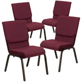 Emma + Oliver - 4 Pack 18.5''W Stacking Church Chair - Burgundy Patterned Fabric/Gold Vein Frame