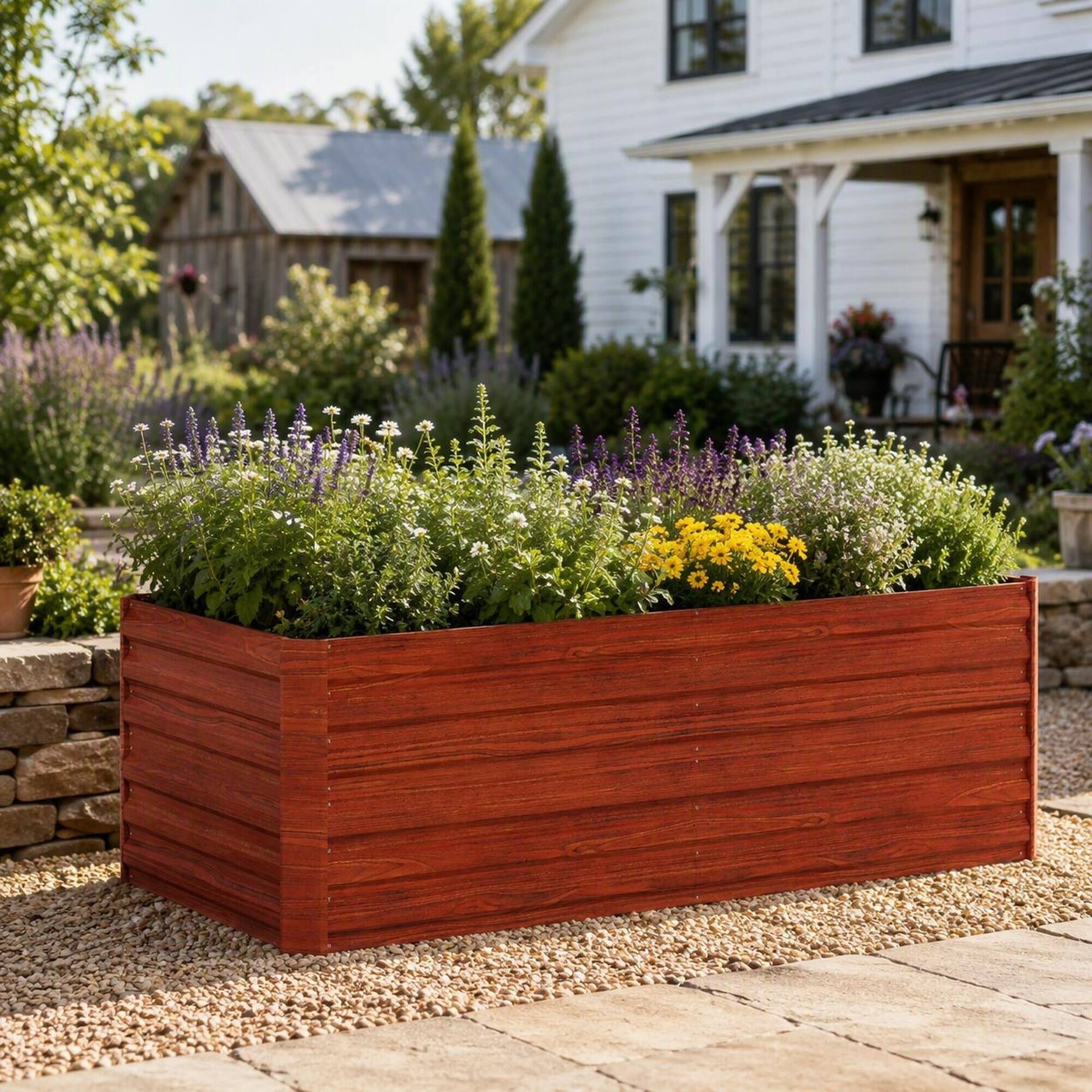 Left. RYHNUYNE - Galvanized Raised Garden Bed Kit 6x3x2 ft Tall Metal Planter Box for Vegetables Flowers Herbs, Dark Brown - Brown.