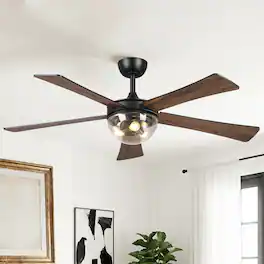 Parrot Uncle - 52" Farmhouse Industrial Glass Lampshade Ceiling Fan with Remote - Black
