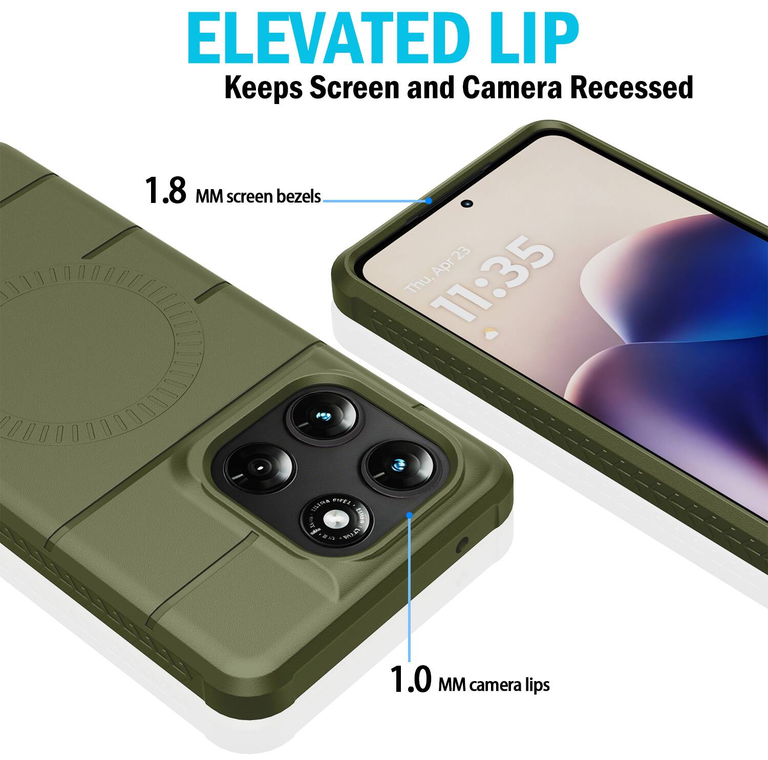 ELEVATED LIP  
Keeps Screen and Camera Recessed  
1.8 MM screen bezels  
1.0 MM camera lips