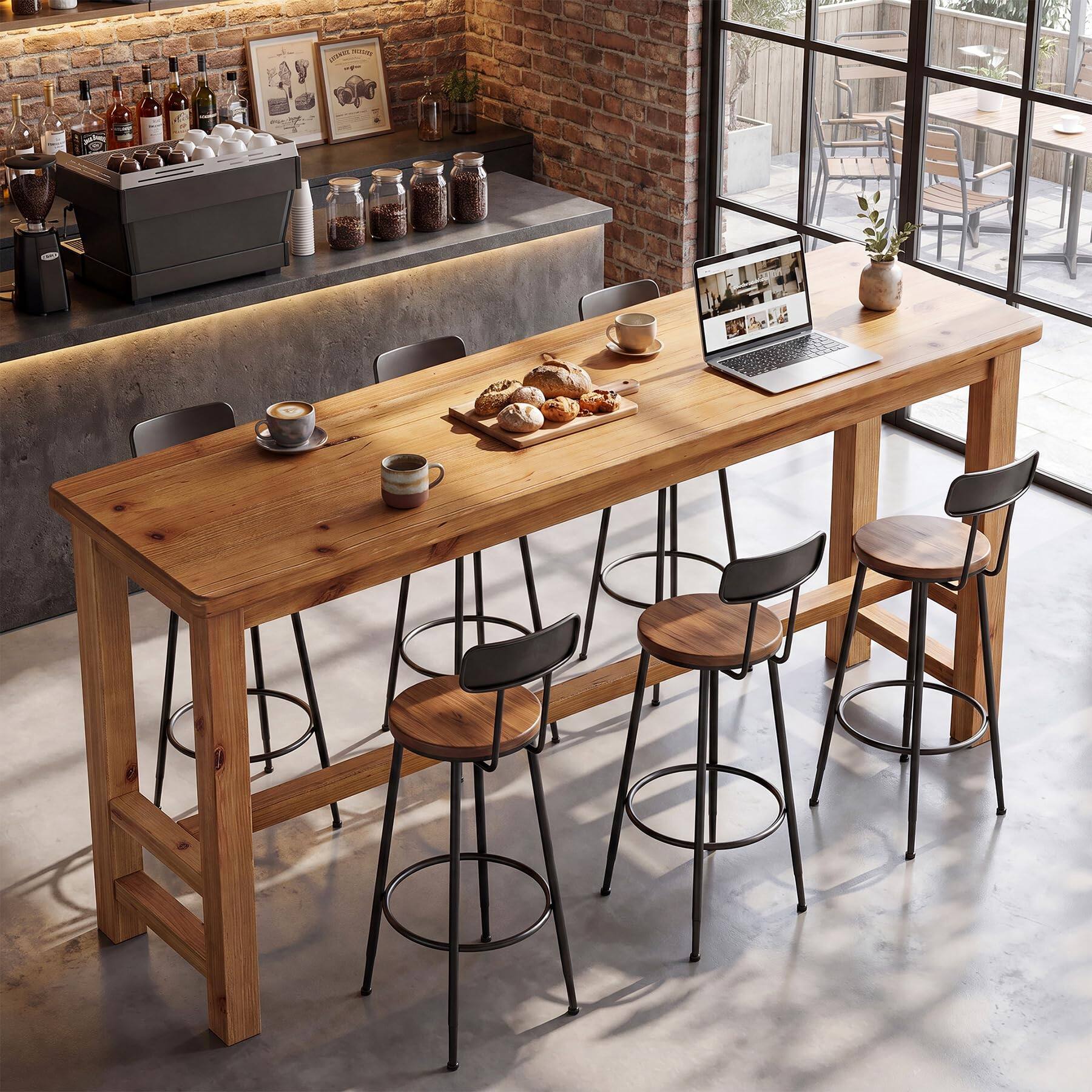 Alt View 1. Tribesigns - 63" Solid Wood Bar Table, Rectangular Counter Height Pub Table - Rustic Brown.
