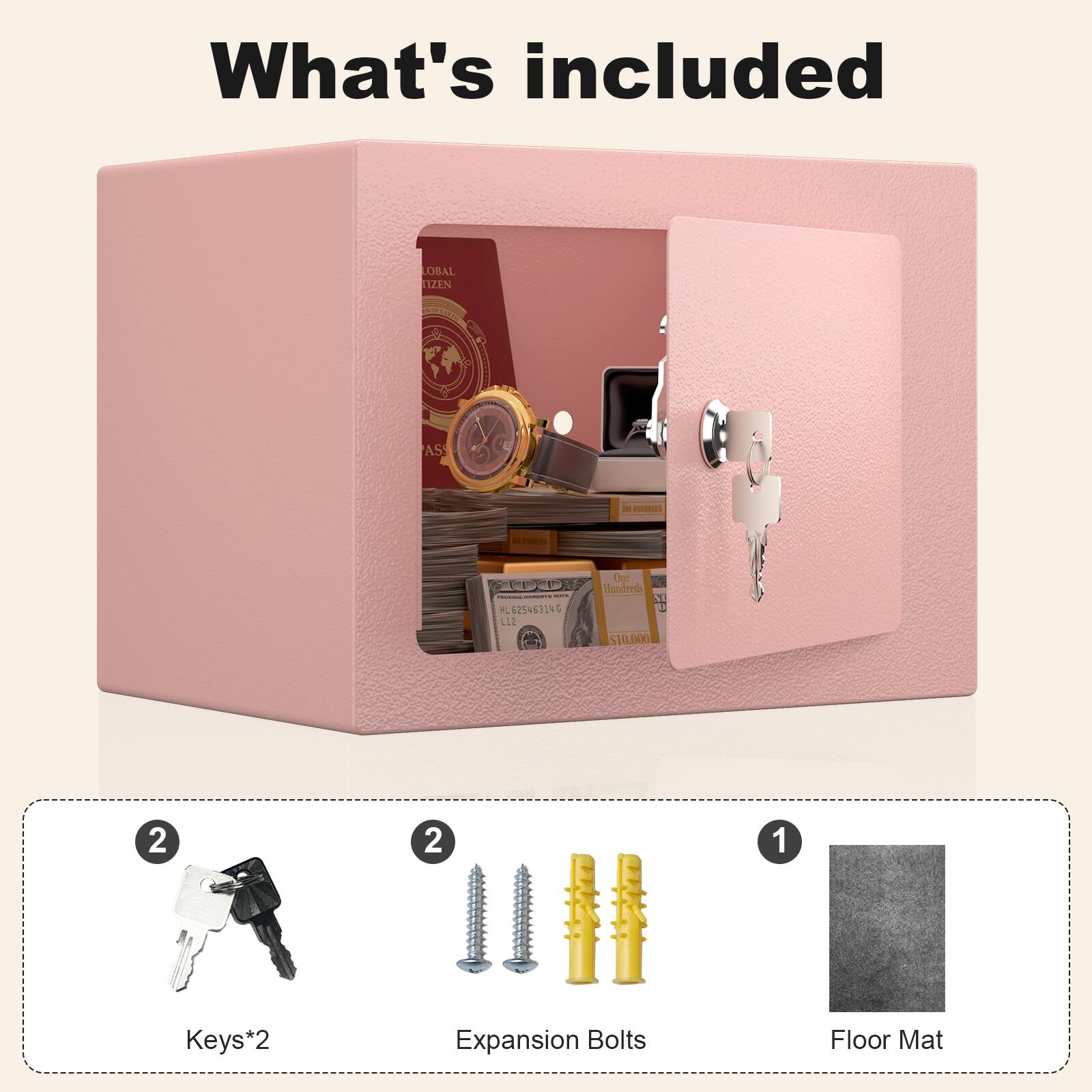 What's included

- Keys*2
- Expansion Bolts*2
- Floor Mat*1