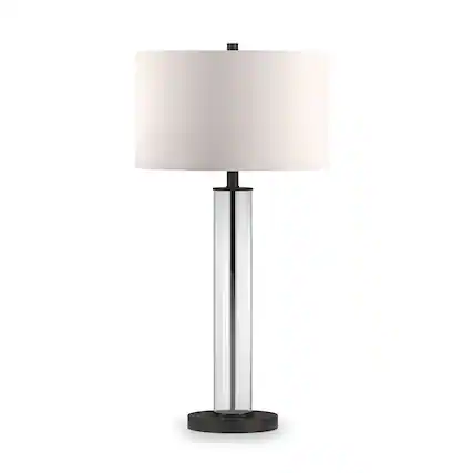 Front. Hudson&Canal - Harlow Table Lamp - Clear Glass/Blackened Bronze.