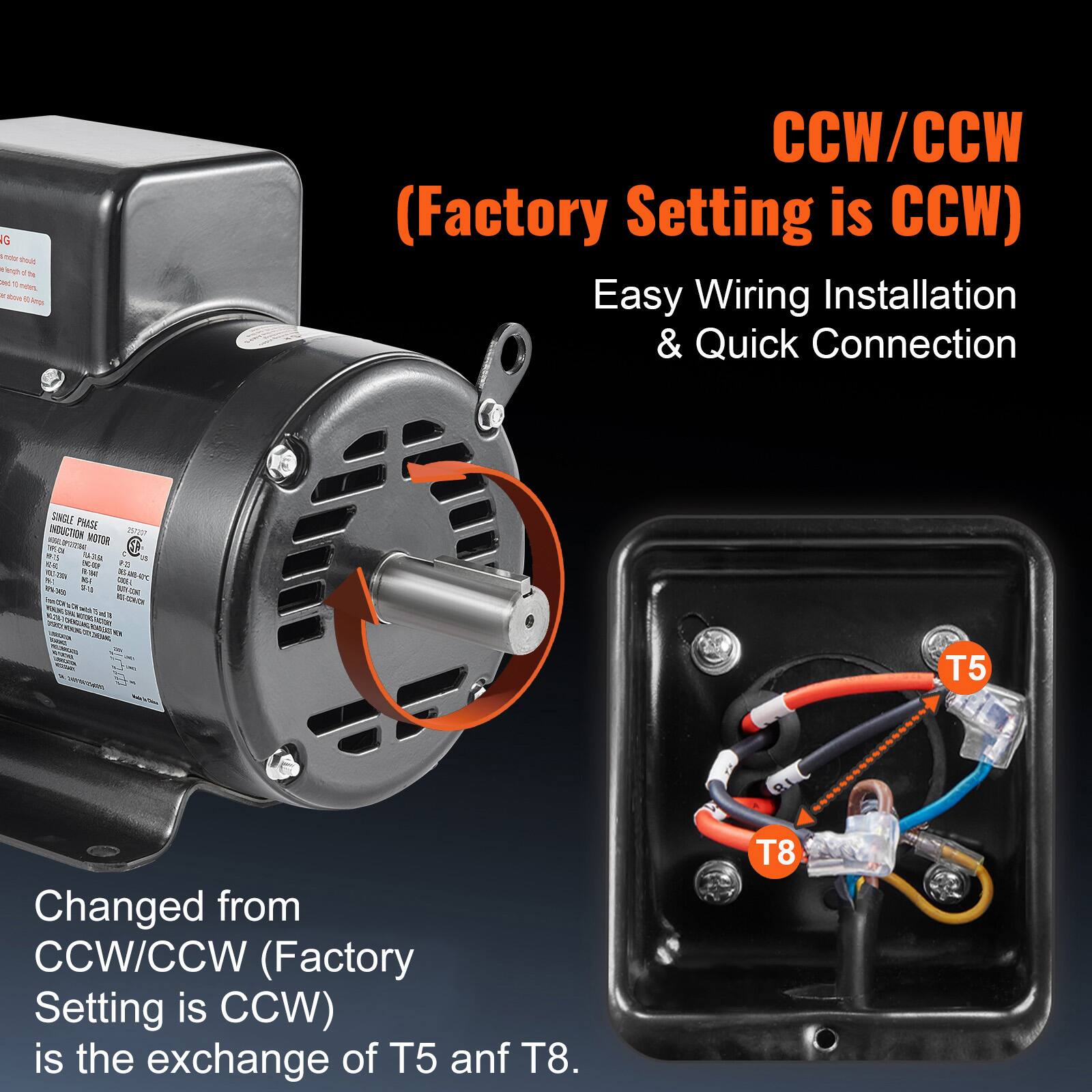 VEVOR 7.5HP Air Compressor Motor, 230V 31.6 Amps Electric Motor ...