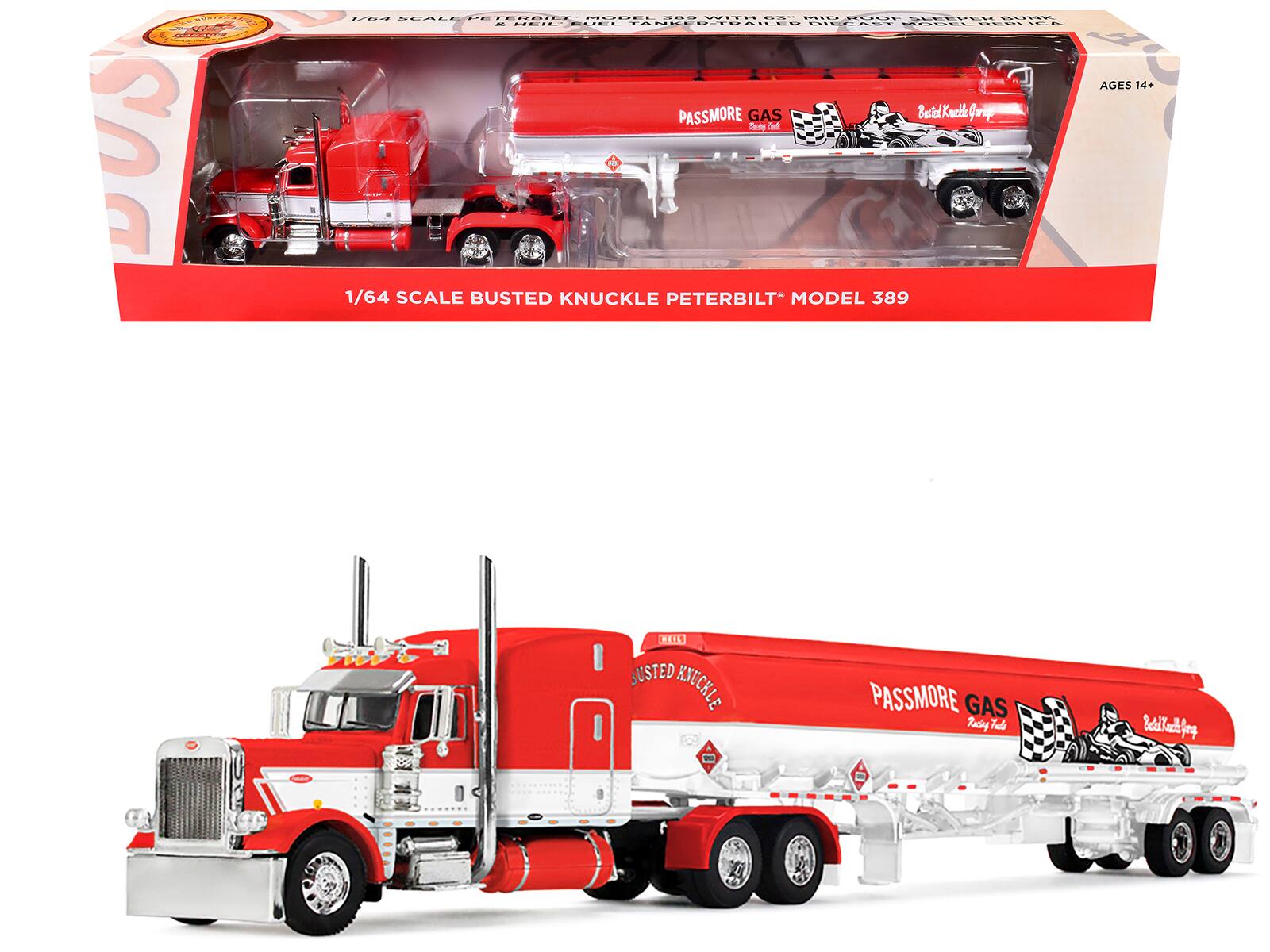 PORTR ART 176a SCALE/BETERBILT SEALE RRILT ODET .- .... HNO .. ...... ELPEdEN SNIOU  .. TANPER STRDIeD TDE.EI -. dP - EINRAc LCIC dDE PASSMORE GAS Buld Kuctle gwi Ternmg Fehk 1/64 SCALE BUSTED KNUCKLE PETERBILT* MODEL 389 AGES 14+ CEETS SUSTED KNUCKLE - PASSMORE GAS Zacing d Bealletfeg

1/64 SCALE BUSTED KNUCKLE PETERBILT® MODEL 389