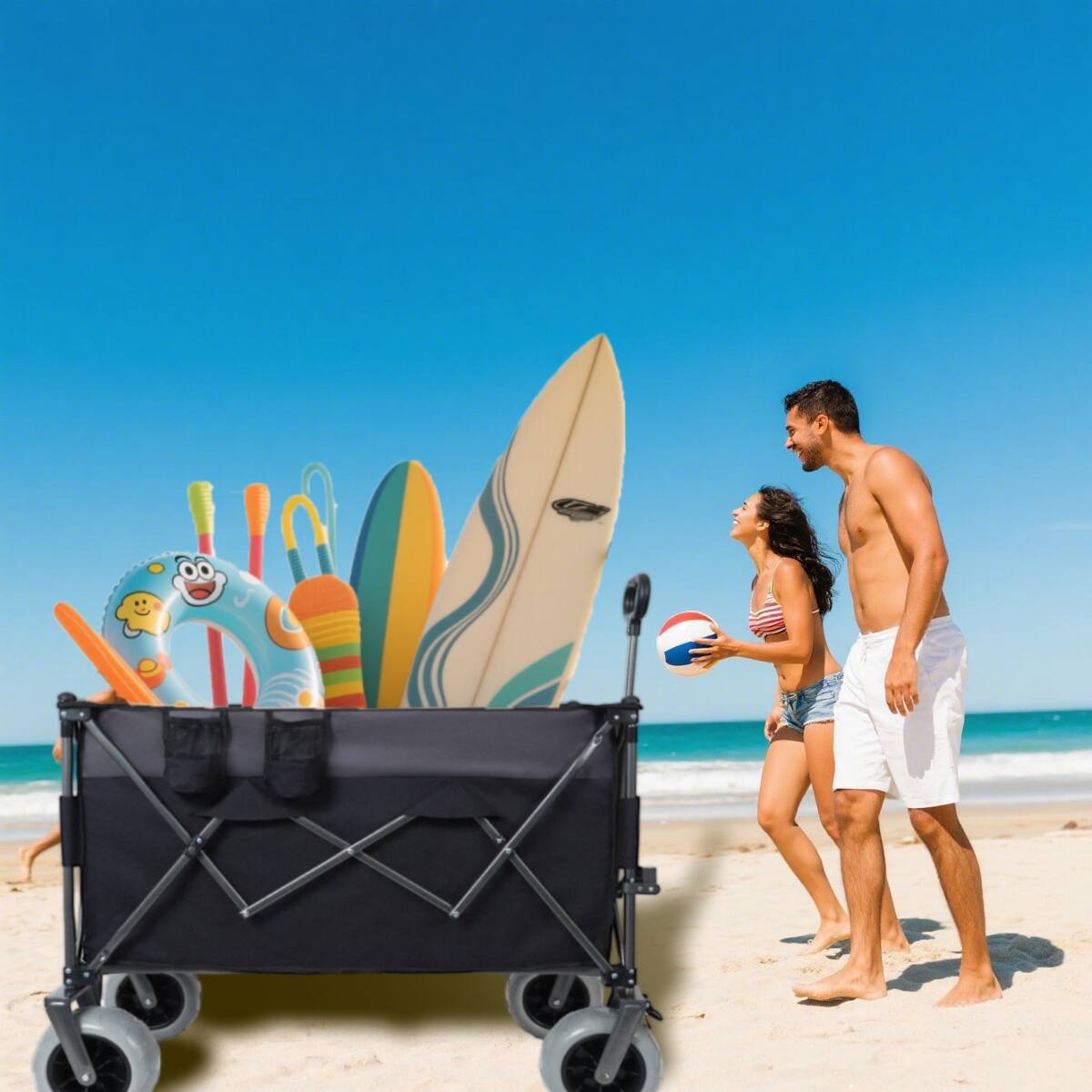 Alt View 2. Loheer - Loheer Heavy Duty Folding Wagon, All Terrain Balloon Wheels, 480 lb Capacity for Sand and Rough Terrain.